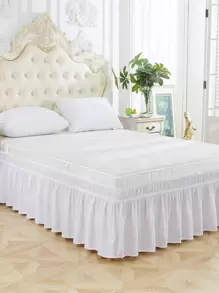 1pc+100% Polyester+White Ruffled Edge+1 Bed Skirt+A Perfect Choice For Bedroom And Guest Room Decoration