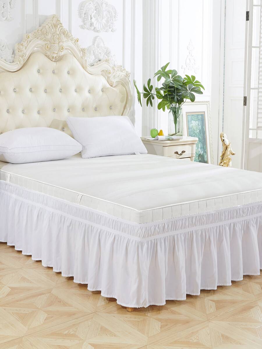 1pc+100% Polyester+White Ruffled Edge+1 Bed Skirt+A Perfect Choice For Bedroom And Guest Room Decoration