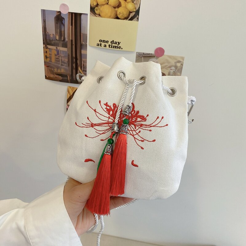 

Flower Embroidery Crossbody Bag, Red