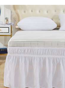 1pc+100% Polyester+White Ruffled Edge+1 Bed Skirt+A Perfect Choice For Bedroom And Guest Room Decoration