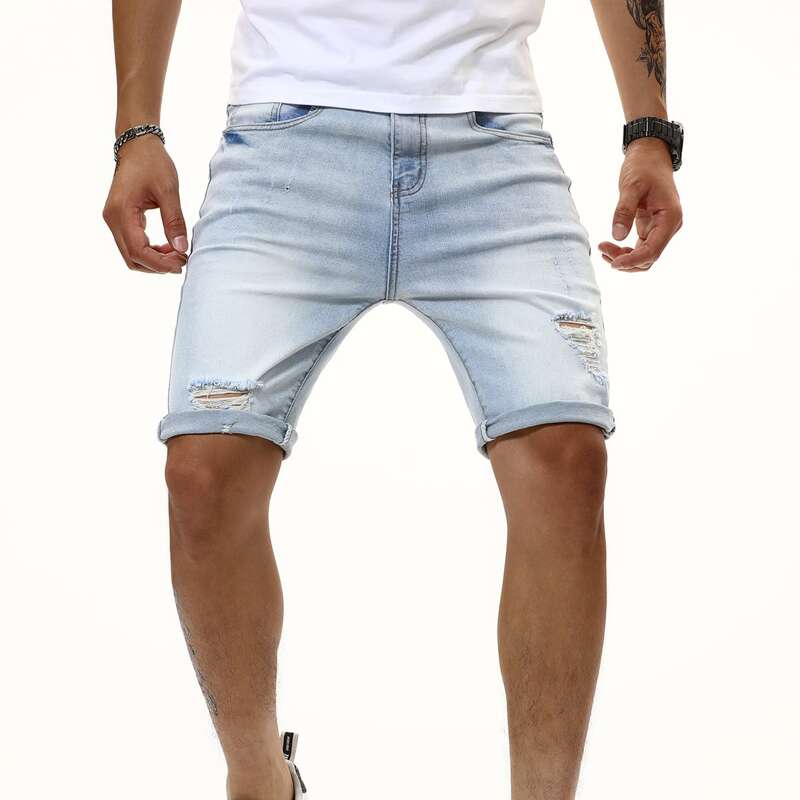 

Guys Washed Ripped Denim Shorts, Light wash