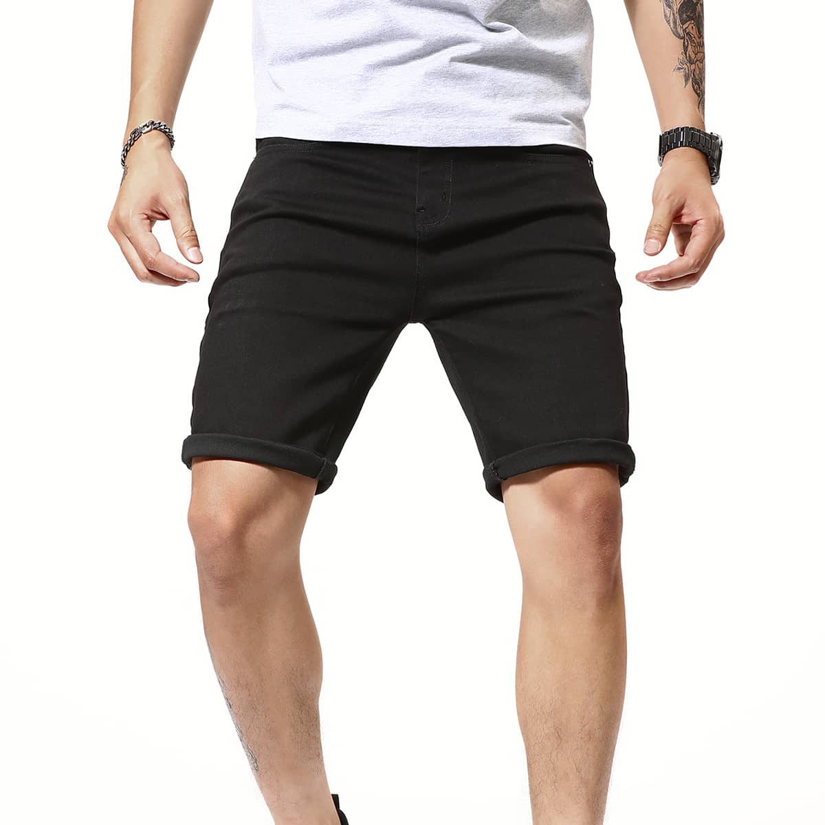 

Guys Solid Skinny Denim Shorts, Black