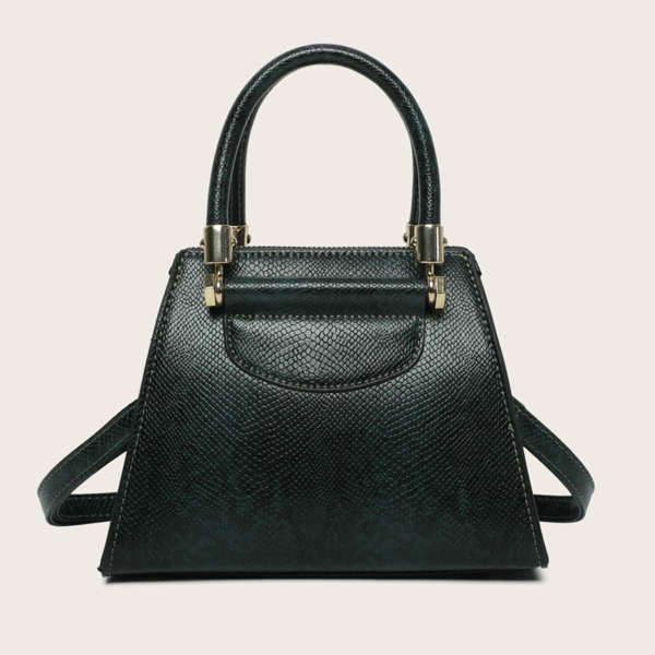 

Snake Embossed Satchel Bag, Green