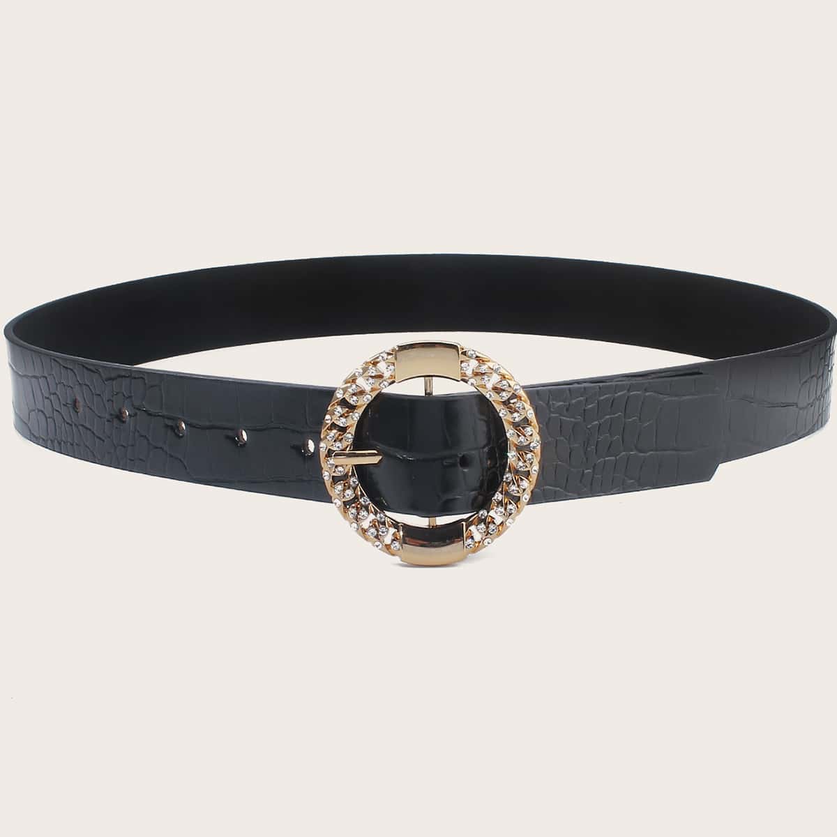 

Rhinestone Ring Buckle Belt, Black