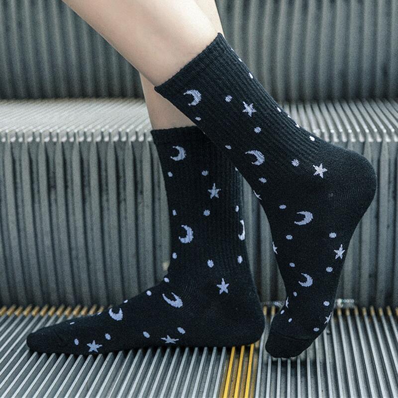 

1pair Star & Moon Crew Socks, Black