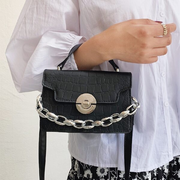

Croc Embossed Chain Satchel Bag, Black