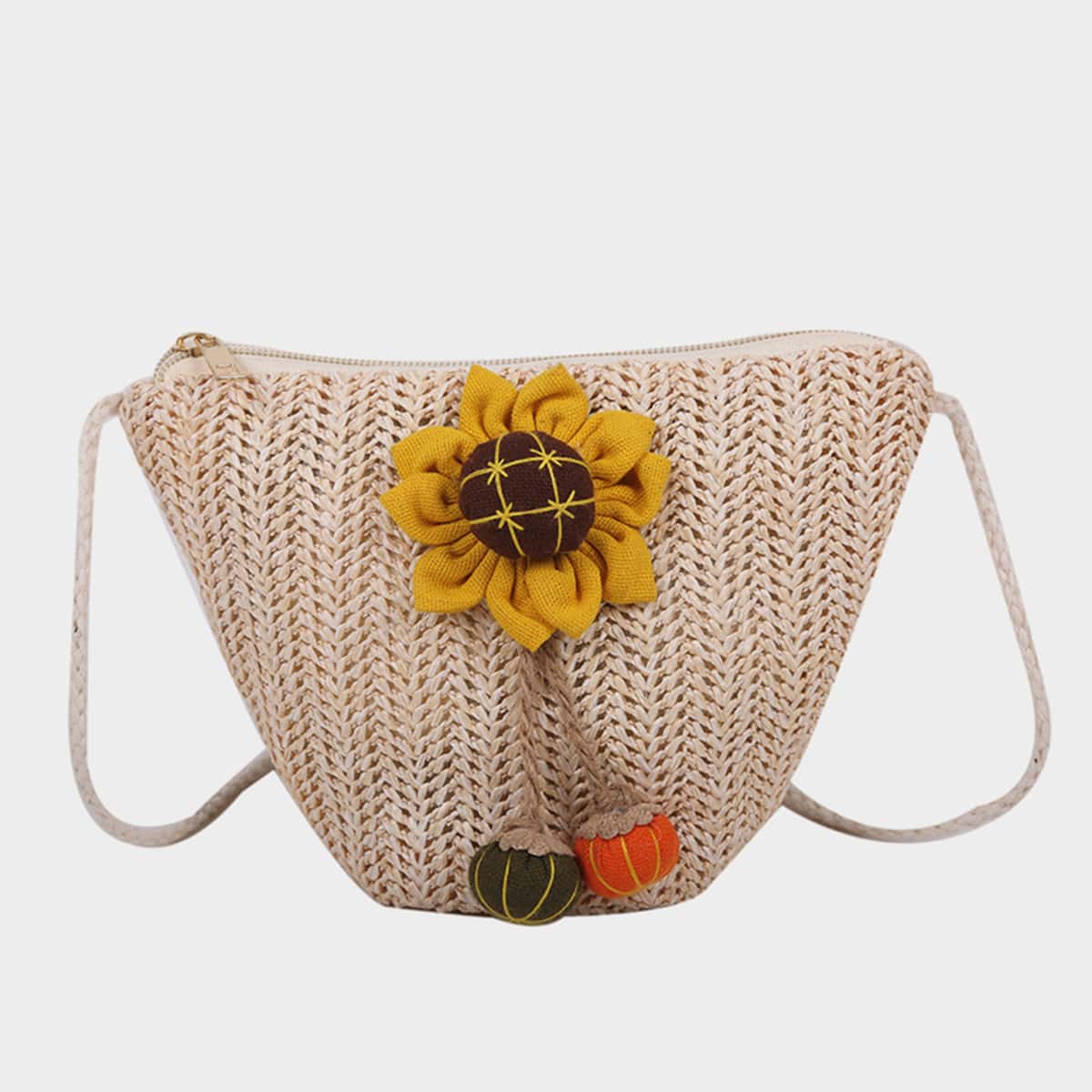 

Flower Decor Straw Bag, Beige