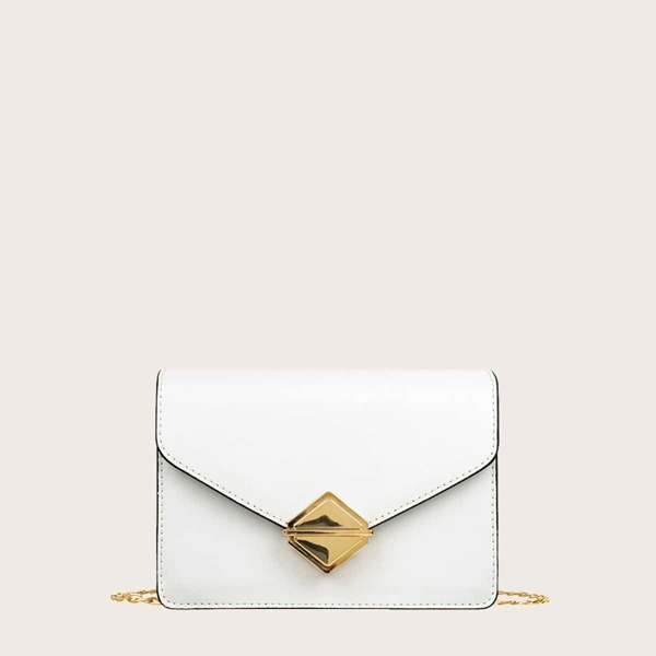 

Metal Decor Chain Crossbody Bag, White