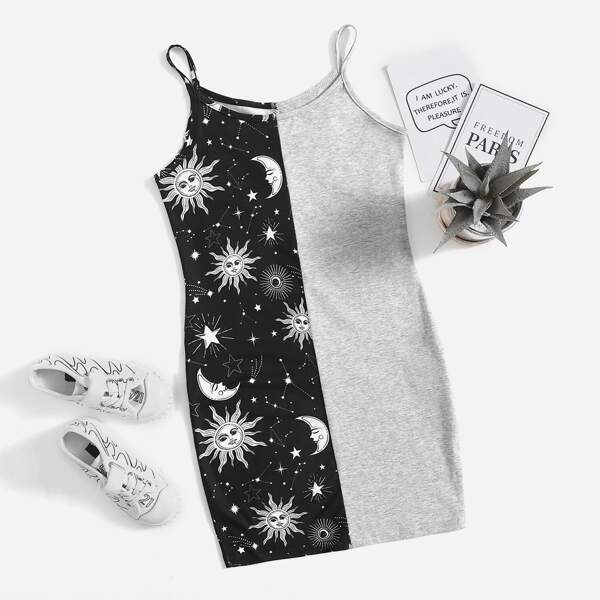 

Girls Graphic & Colorblock Print Cami Dress, Multicolor