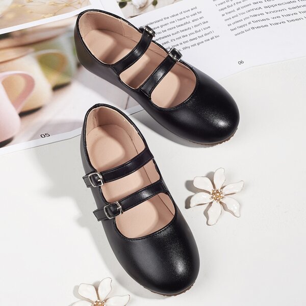 

Toddler Girls Double Buckle Decor Flats, Black