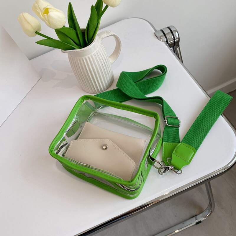 

Clear Zipper Crossbody Bag, Green