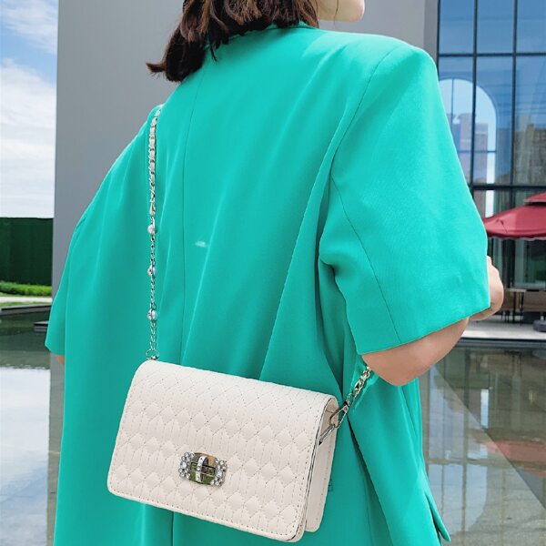 

Rhinestone Decor Quilted Crossbody Bag, Beige
