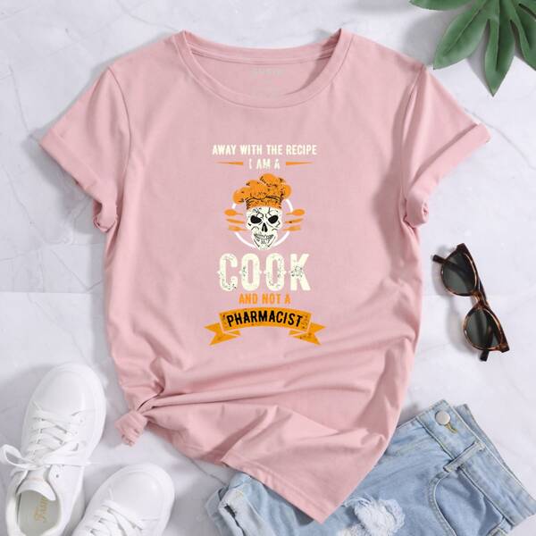 

Skull And Slogan Graphic Tee, Baby pink