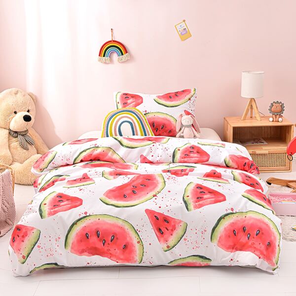 

Kids Watermelon Print Duvet Cover Set Without Filler, Multicolor