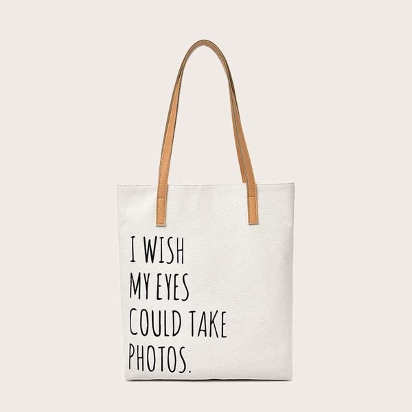 

Slogan Graphic Shopper Bag, Beige
