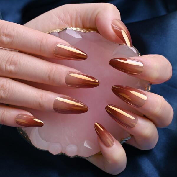 

24pcs Metallic Fake Nail & 1sheet Tape & 1pc Nail File, Coffee brown