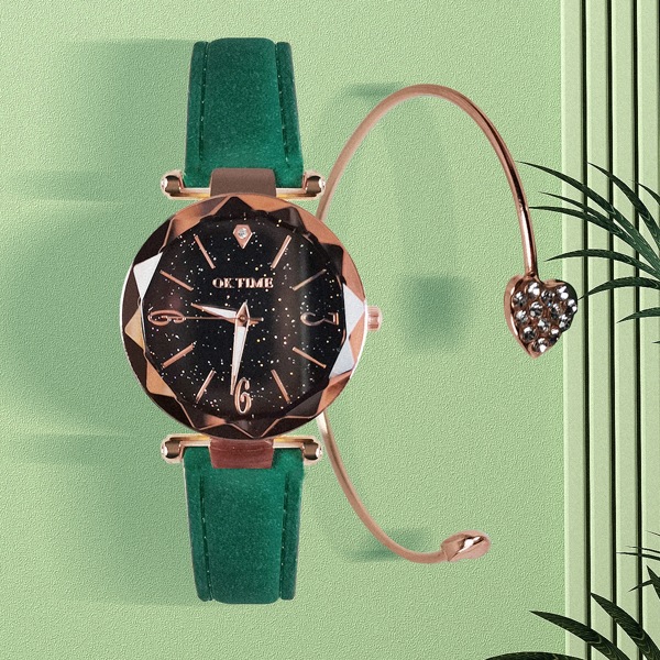 

1pc Starry Sky Dial Round Pointer Watch & 1pc Bracelet