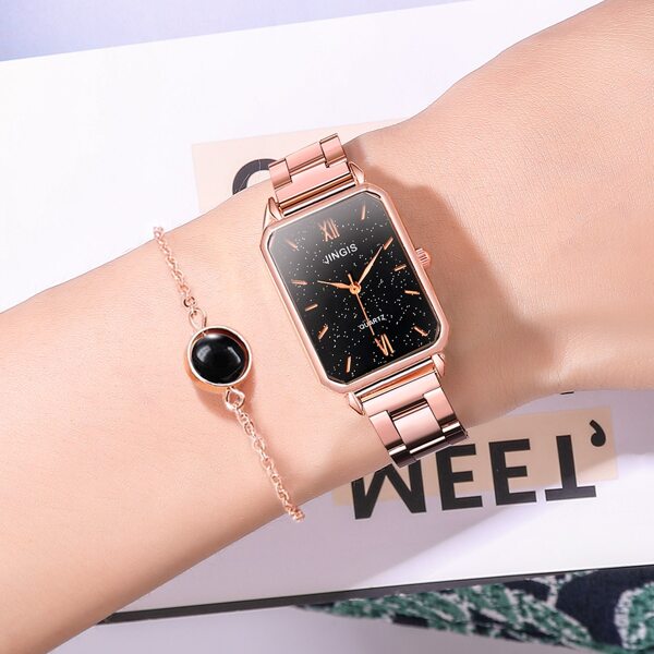 

1pc Starry Sky Dial Rectangle Pointer Watch & 1pc Bracelet