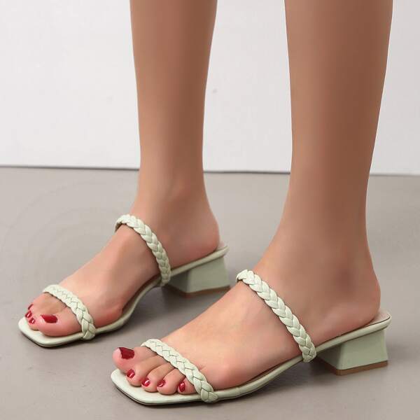 

Braided Strap Chunky Heeled Mules, Mint green