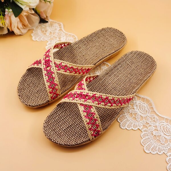 

Braided Cross Strap Slides, Red