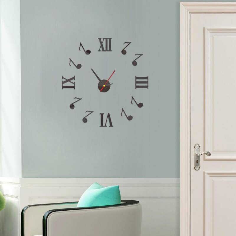 

Music Notes Decor Mirror Surface Wall Clock, Black