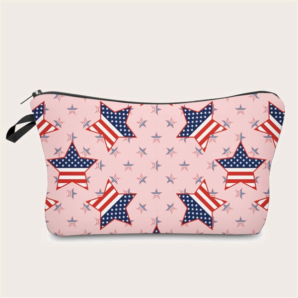 

Star Pattern Zipper Makeup Bag, Pink