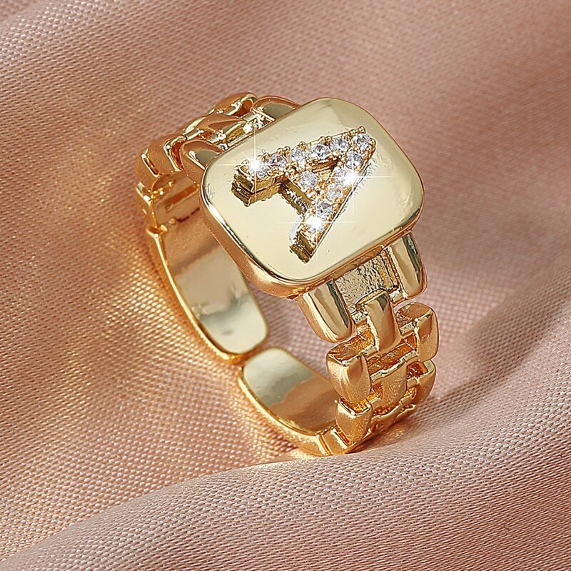 

Rhinestone Letter Ring, Gold