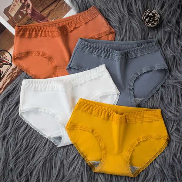 

Girls 4 Pack Solid Lace Trim Brief, Multicolor