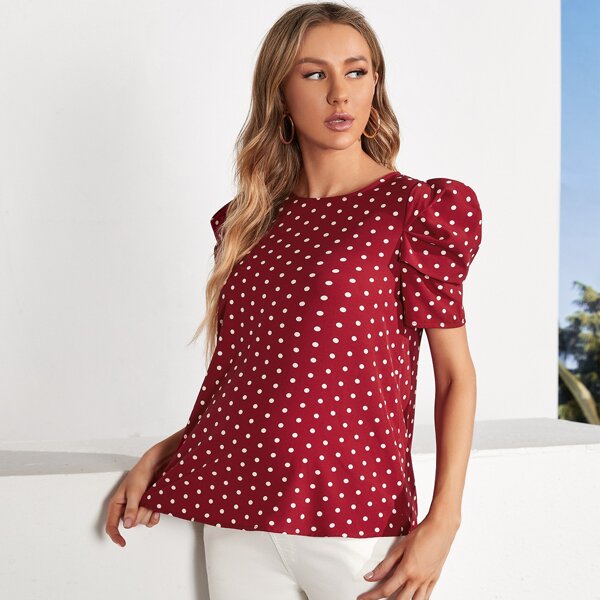 

Maternity Polka Dot Puff Sleeve Top, Red