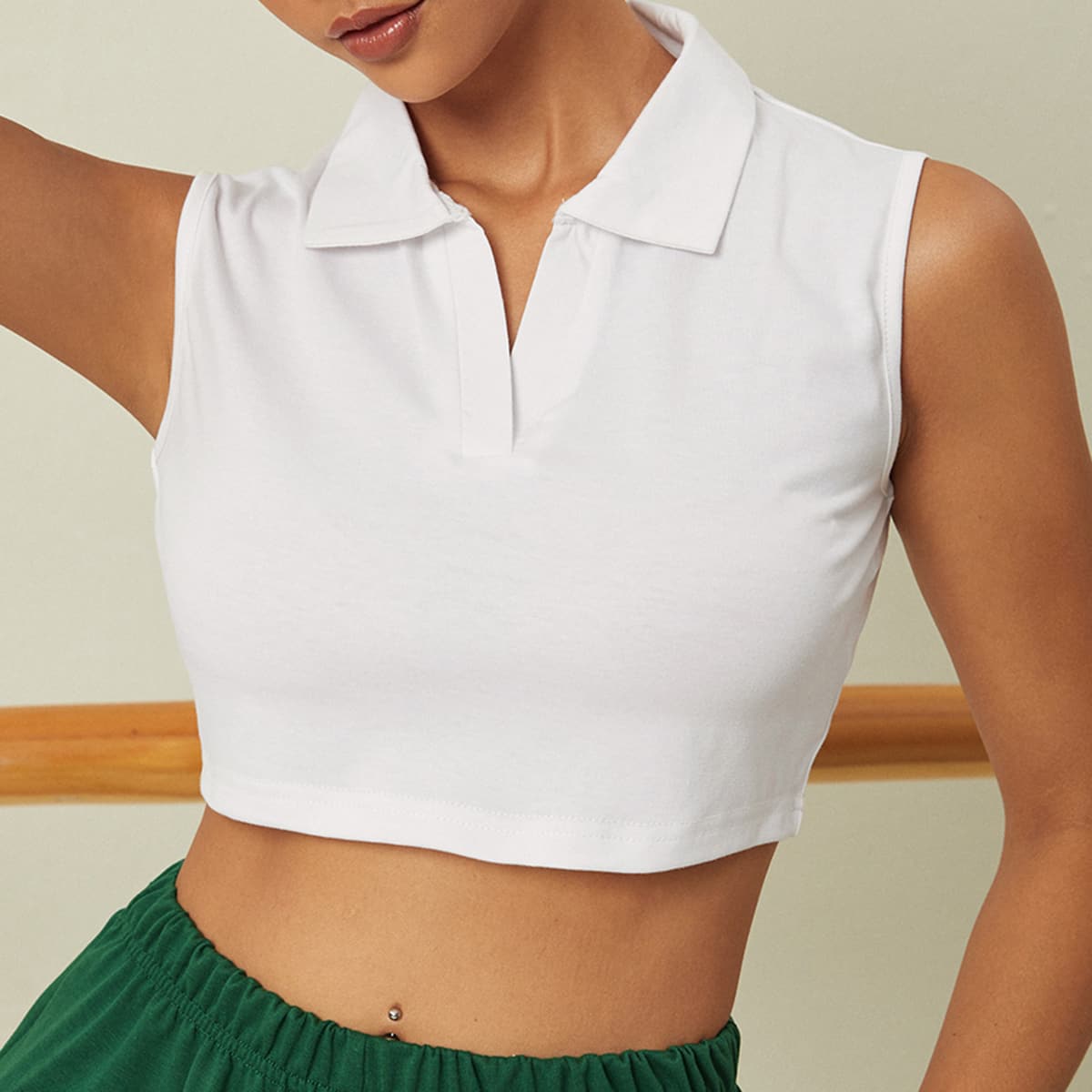 

Solid Crop Sports Tank Top, White