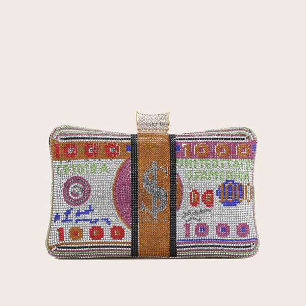 

Rhinestone Decor Graphic Clutch Bag, Multicolor