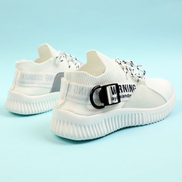 

Letter Graphic Lace Up Decor Knit Sneakers, White