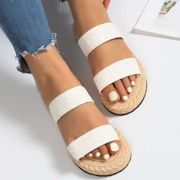 

Woven Pattern Slides, White