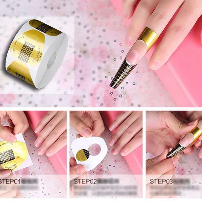 

100pcs Nail Extension Guide Paper Form, Gold