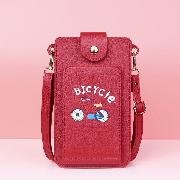 

Letter & Cartoon Graphic Crossbody Bag, Red