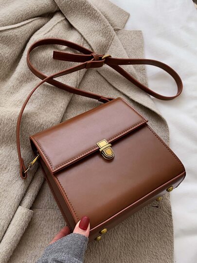 Mini Minimalist Push Lock Crossbody Bag Mini Flap Square Crossbody Bag, Solid Color Zipper Shoulder Bag, All-match Sling Bag For Women