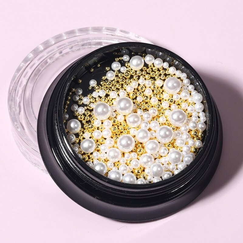 

1box Faux Pearl Nail Art Decoration, Gold