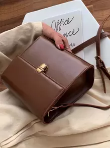 Túi đeo chéo mini có khóa đẩy tối giản Túi đeo chéo mini có nắp vuông, Túi đeo vai có khóa kéo màu trơn, Túi đeo chéo phù hợp cho nữ - màu nâu - Xem 3