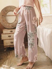 Knot Waist Floral Sleep Trousers - Dusty Purple - View 1