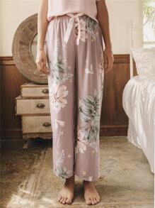 Knot Waist Floral Sleep Trousers - Dusty Purple - View 3