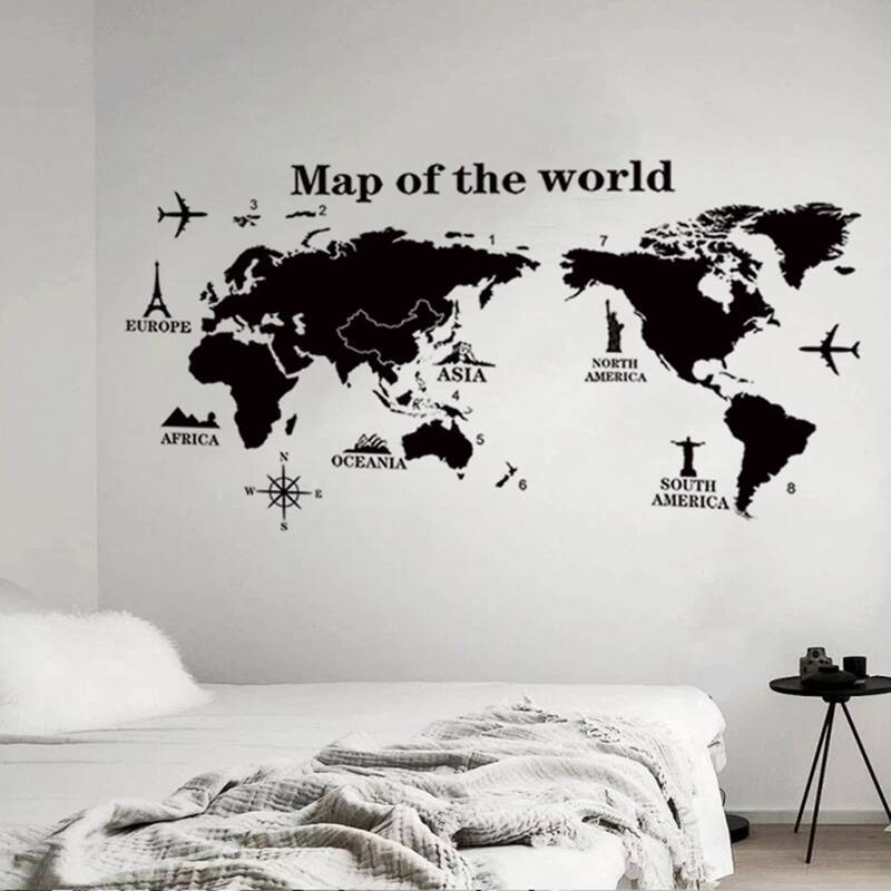 

1pc Map Pattern Wall Sticker, Black