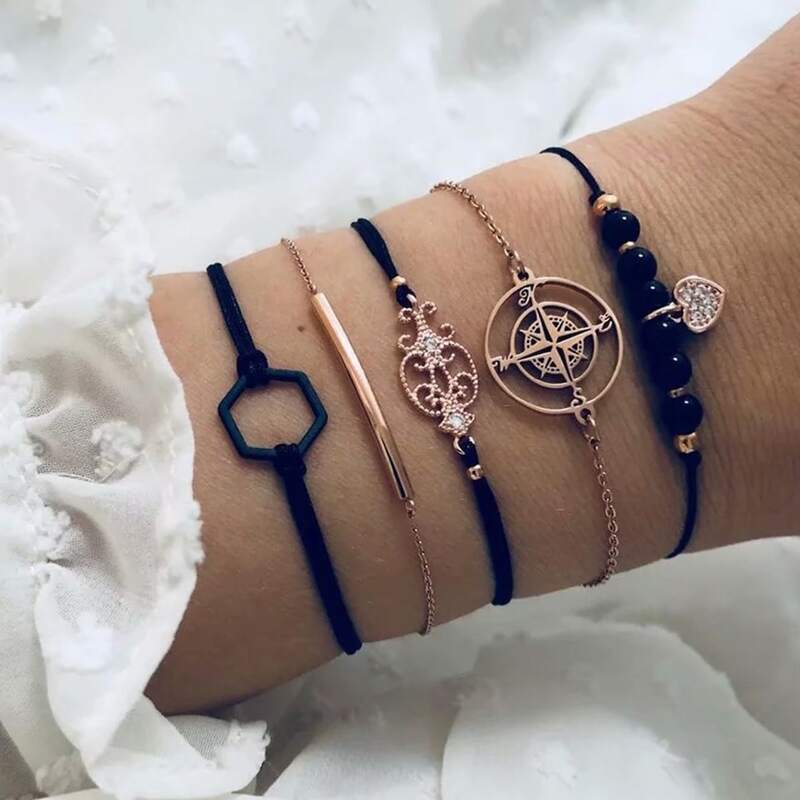 

5pcs Rhinestone Geo Bracelet, Black