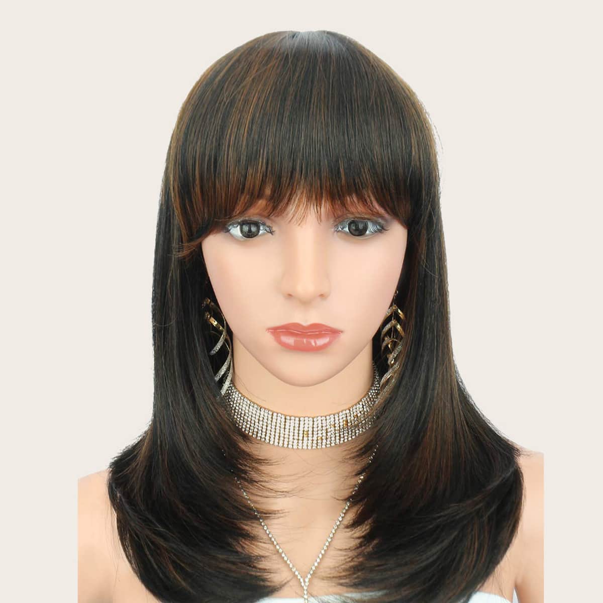 

Natural Curly Wig With Bangs, Multicolor