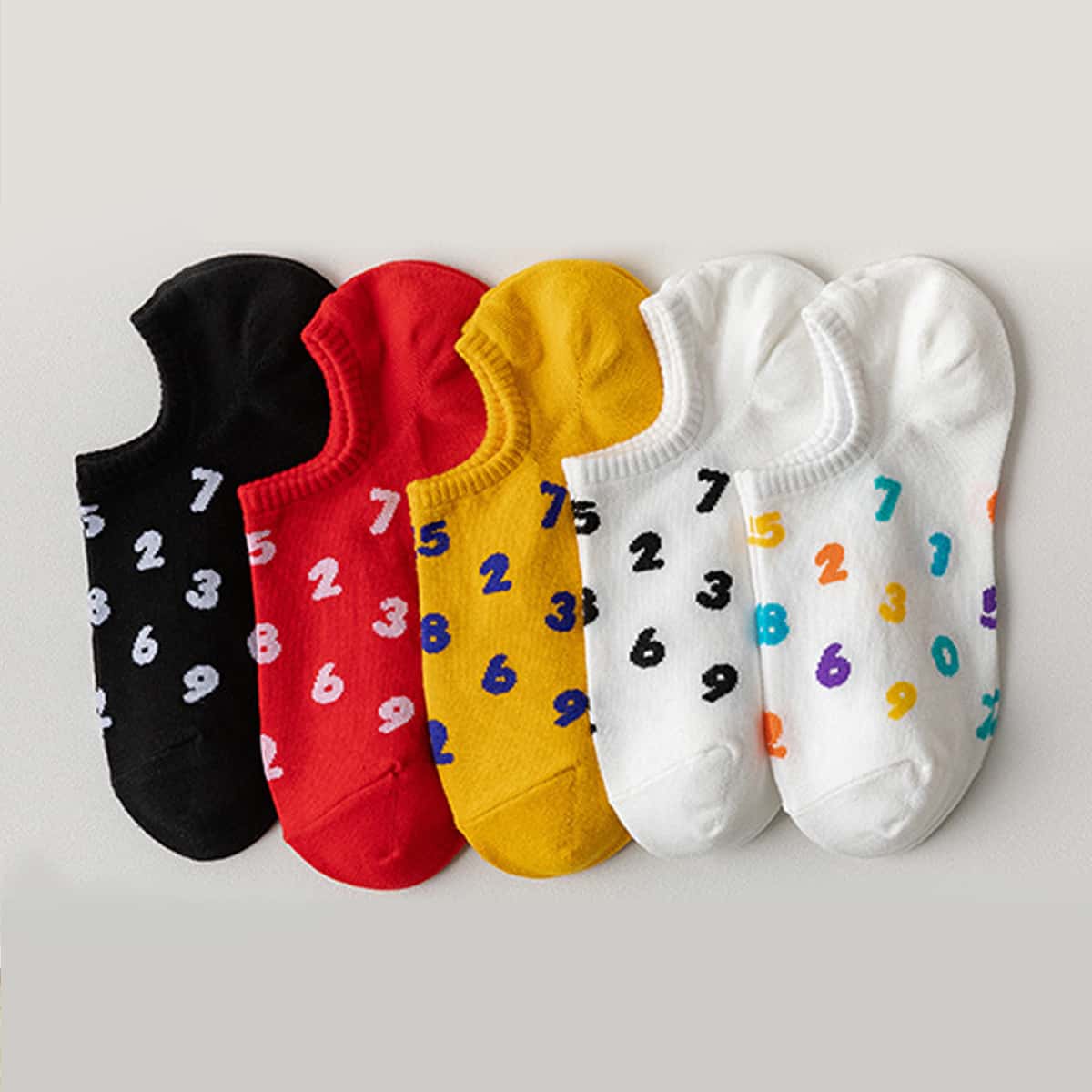 

5pairs Number Invisible Socks, Multicolor