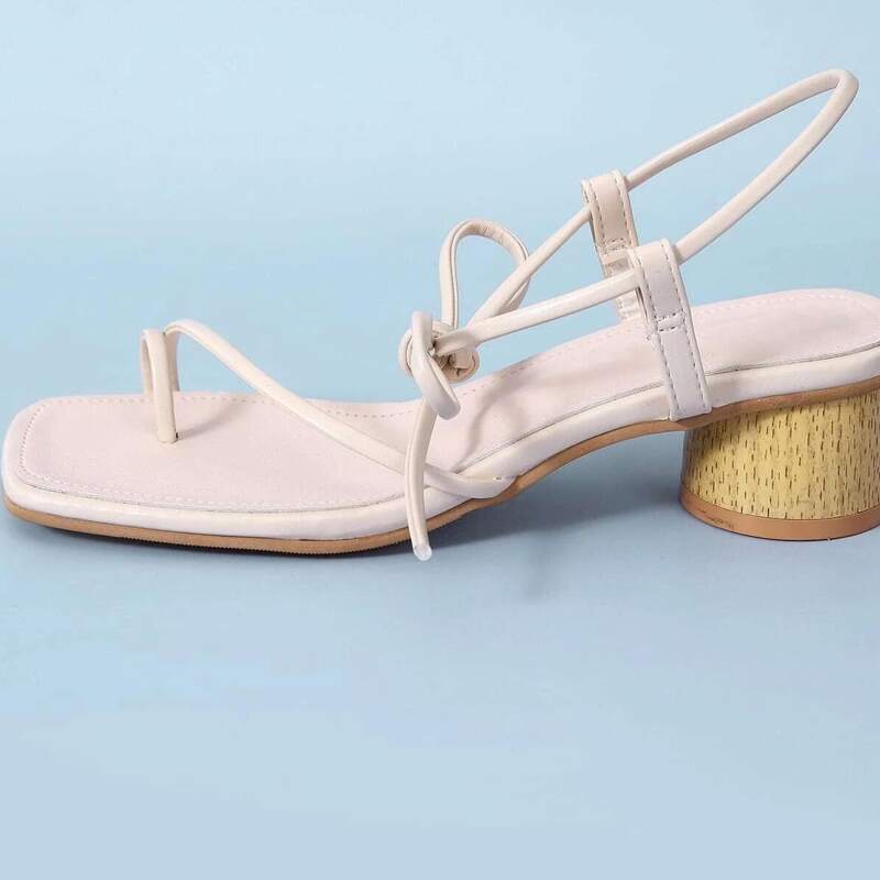 

Tie Front Chunky Heeled Sandals, Beige