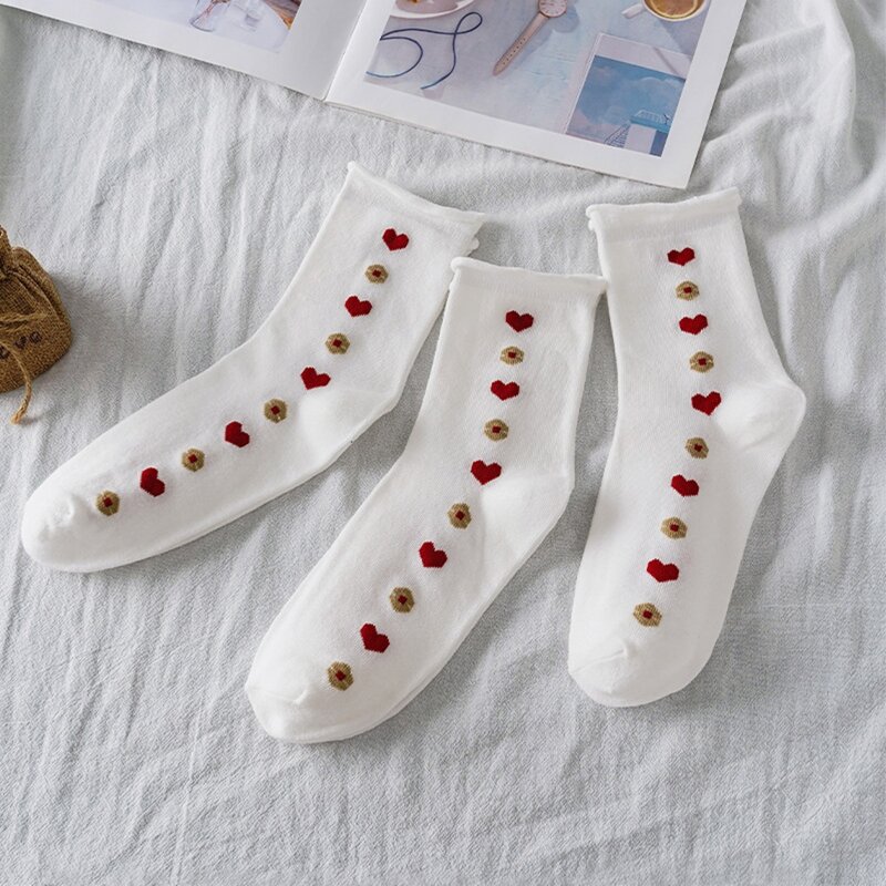 

3pairs Heart Crew Socks, White