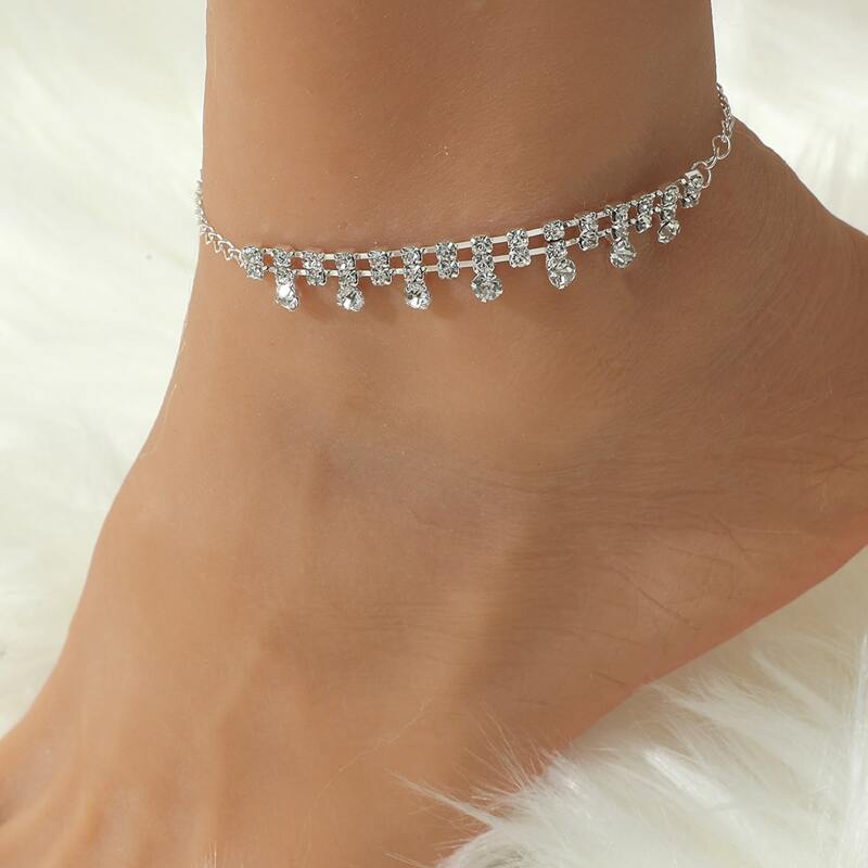 

1pc Rhinestone Anklet, Silver