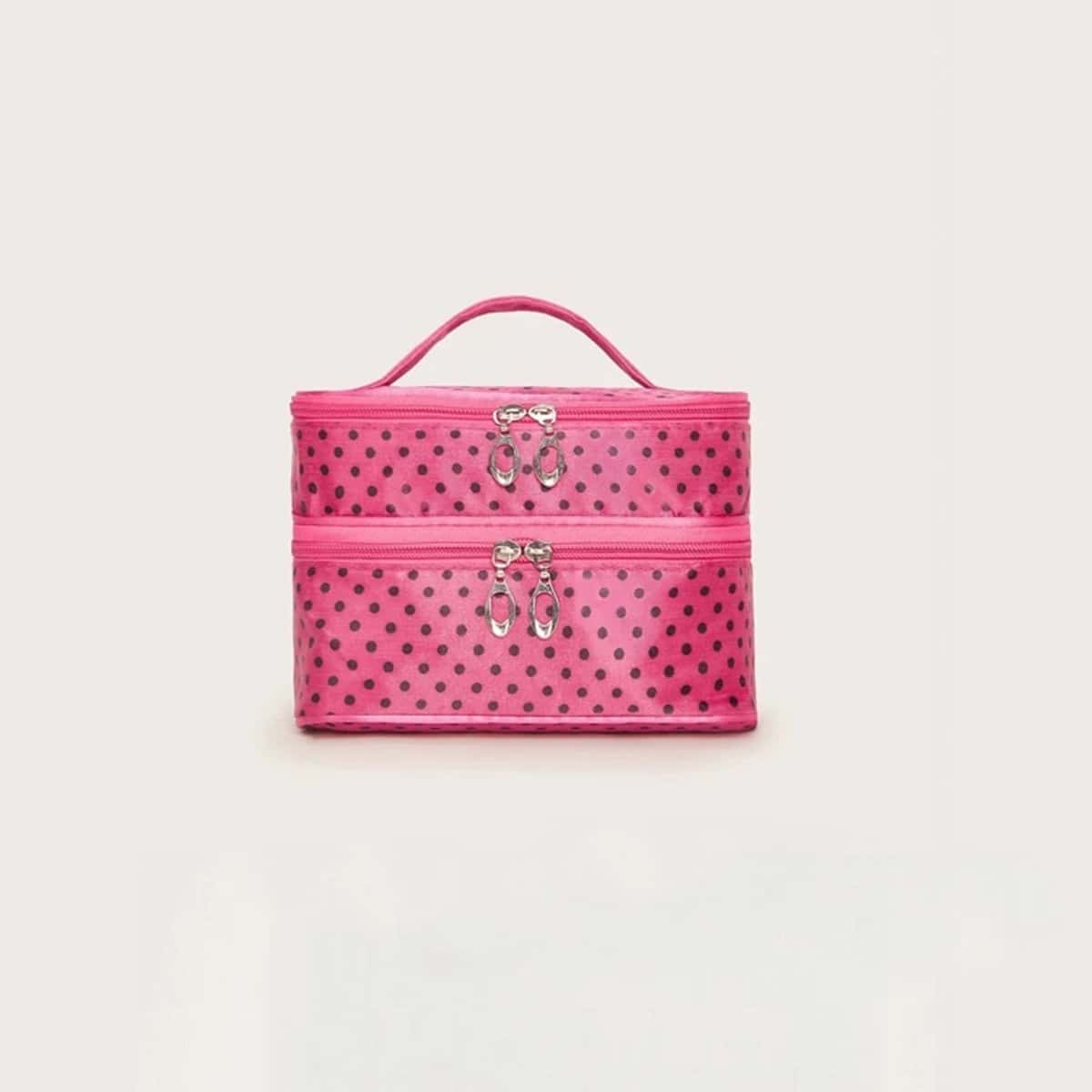 

1pc Polka Dot Double Layer Makeup Bag, Hot pink