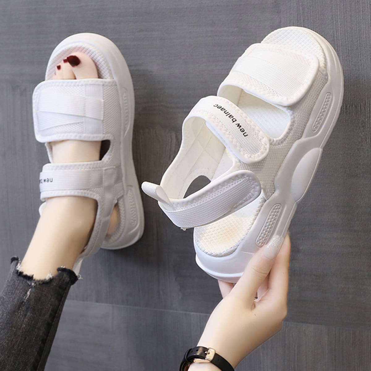 

Velcro Strap Open Toe Sandals, White