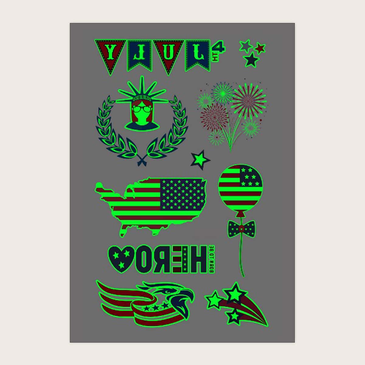 

1sheet Luminous American Flag Tattoo Sticker, Multicolor